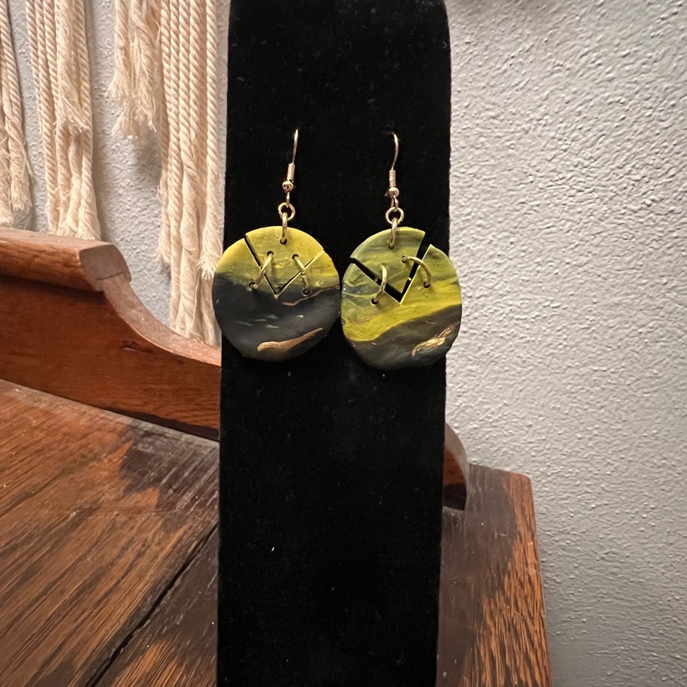 Handcrafted Gold and Green Earrings